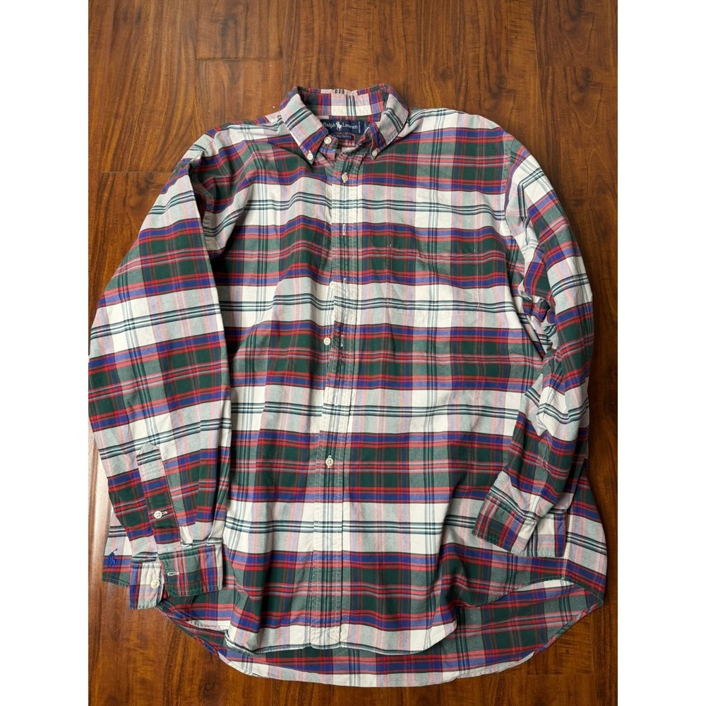 Vintage 90s Polo Ralph Lauren Plaid Red Button Down Shirt The Big Oxford Size L.